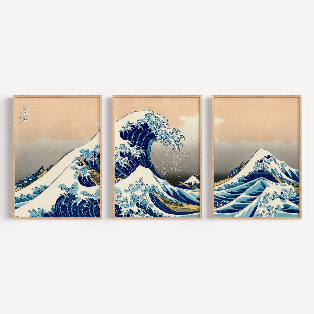 3x Great Wave Exhibitions by Hokusai Framed Wall Art | Inka
