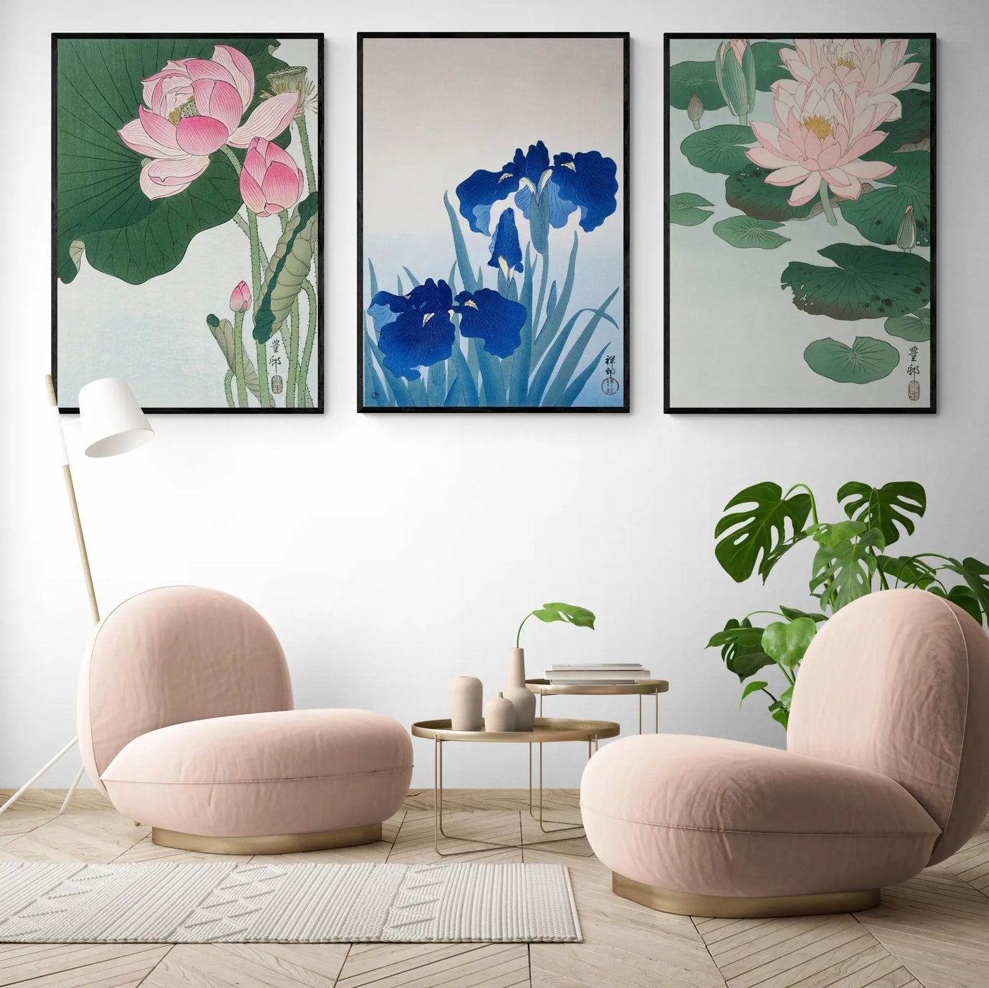 3x Japanese Flower Art Exhibitions Framed Wall Art | Inka Arthouse