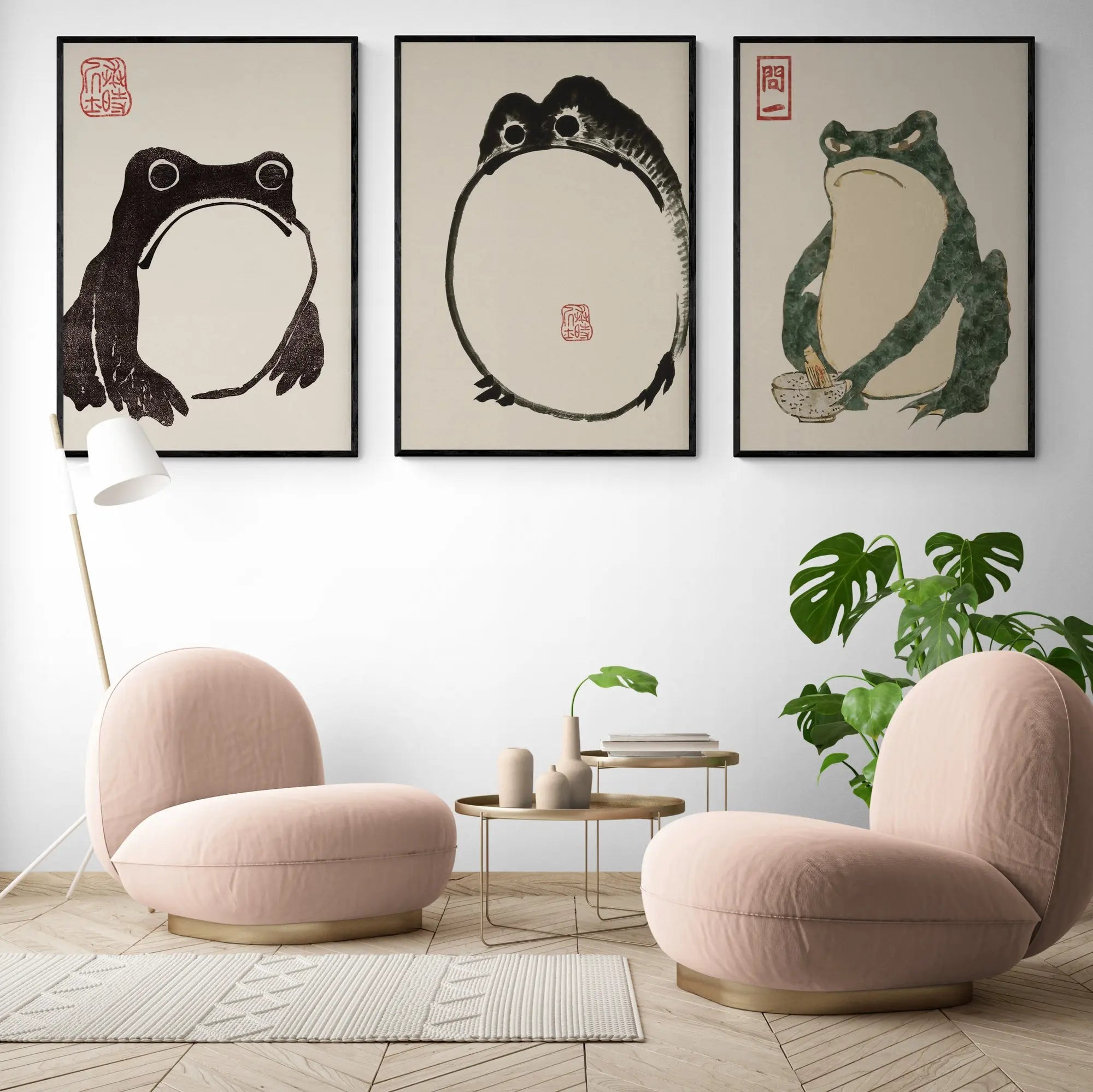 3x Japanese Frog Art Exhibitions Framed Wall Art | Inka Arthouse