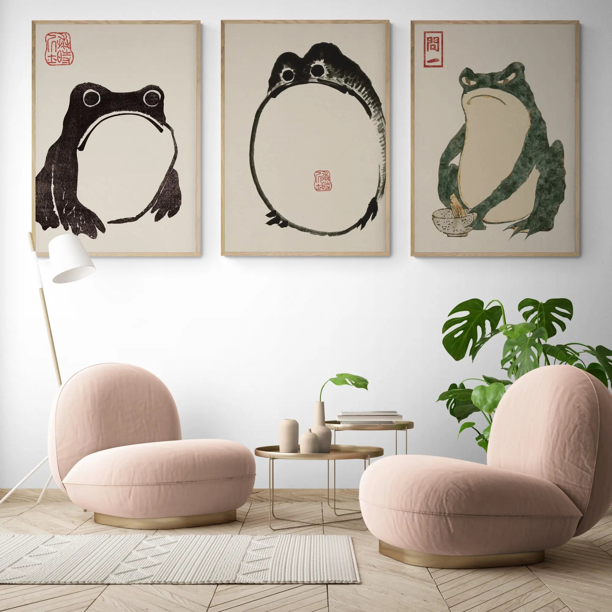 絵画 flk023735 3x Japanese Frog Art Exhibitions Framed Wall Art | Inka Arthouse