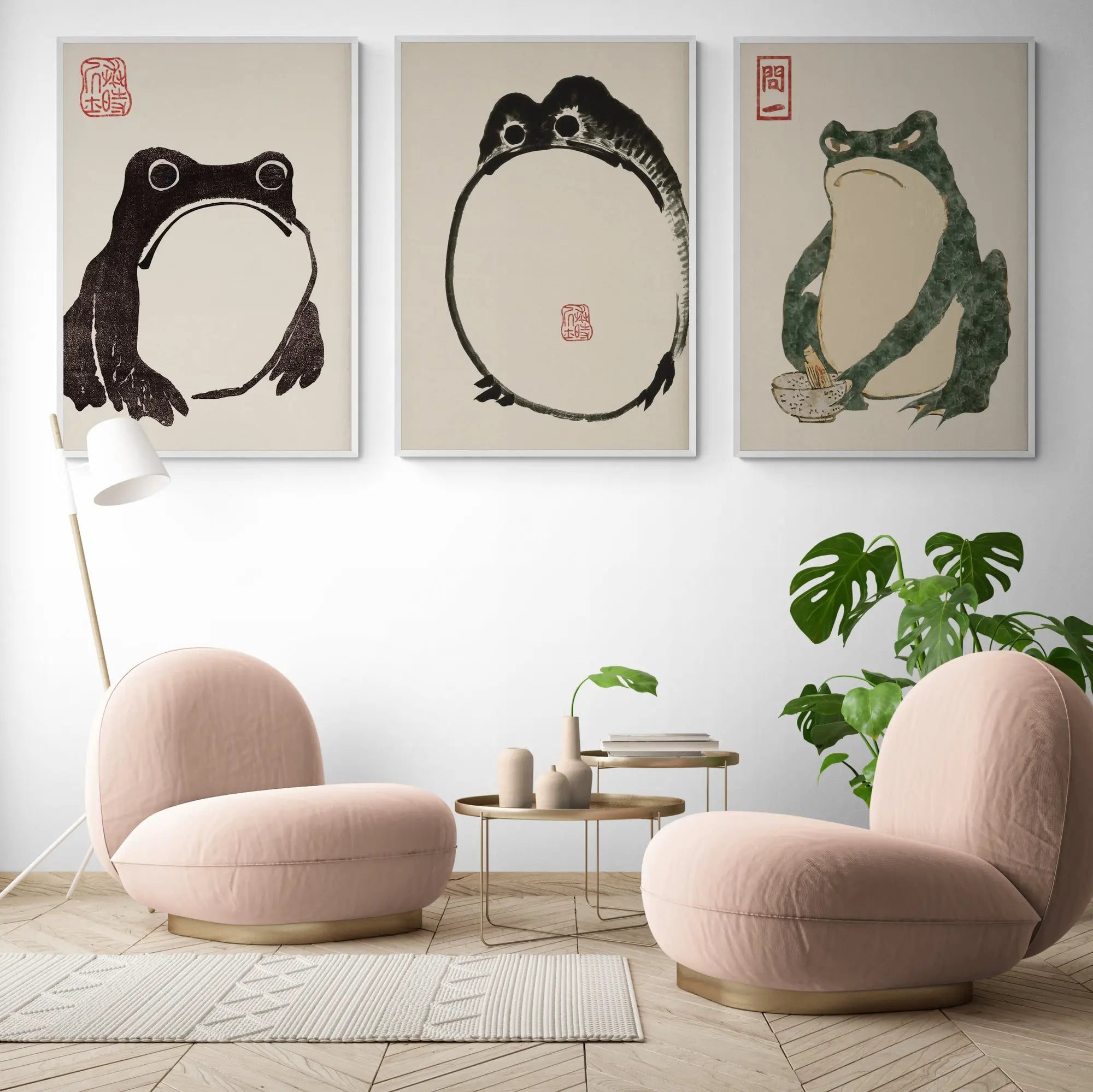 3x Japanese Frog Art Exhibitions Framed Wall Art | Inka Arthouse