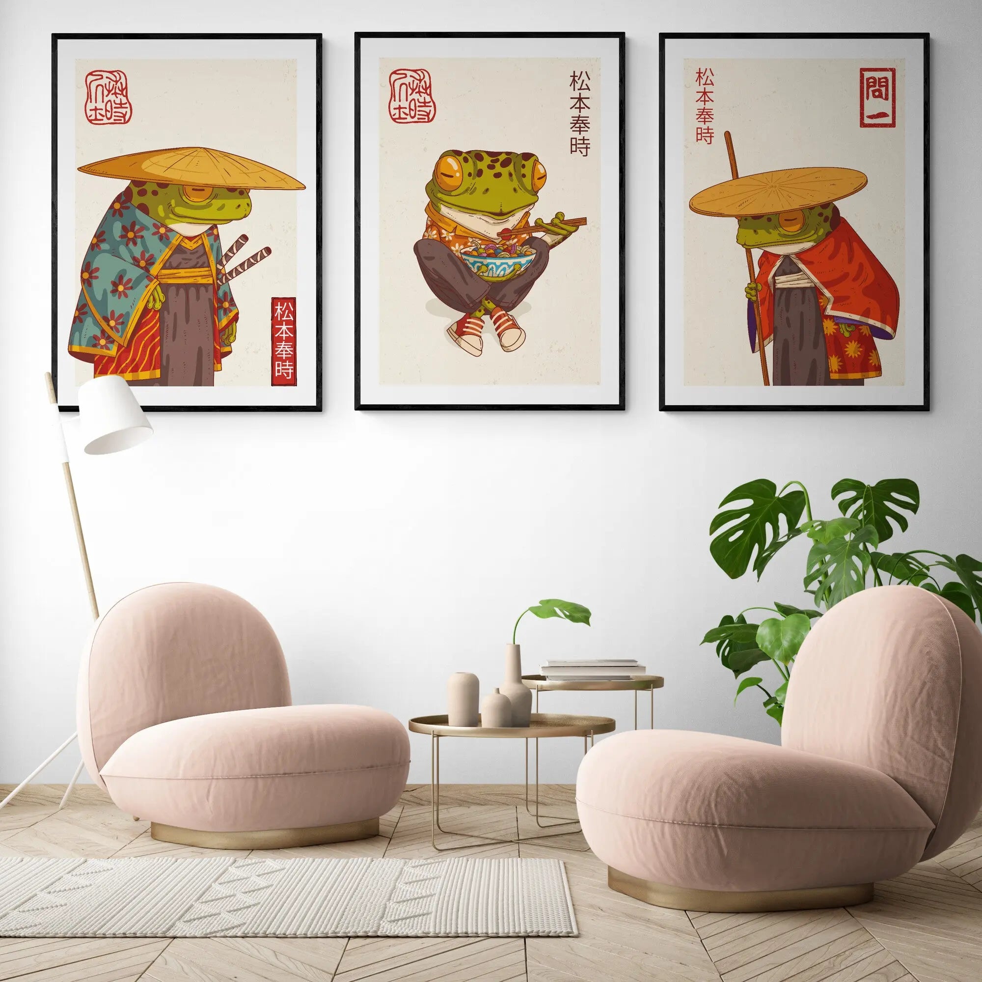 絵画 flk023735 3x Japanese Frog Exhibitions Framed Wall Art | Inka Arthouse