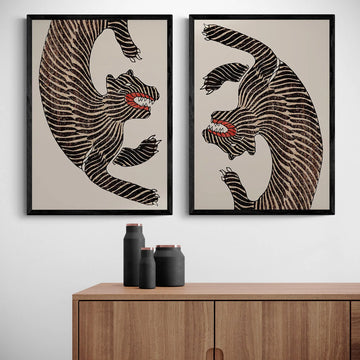 2x Japanese Tiger Art Prints