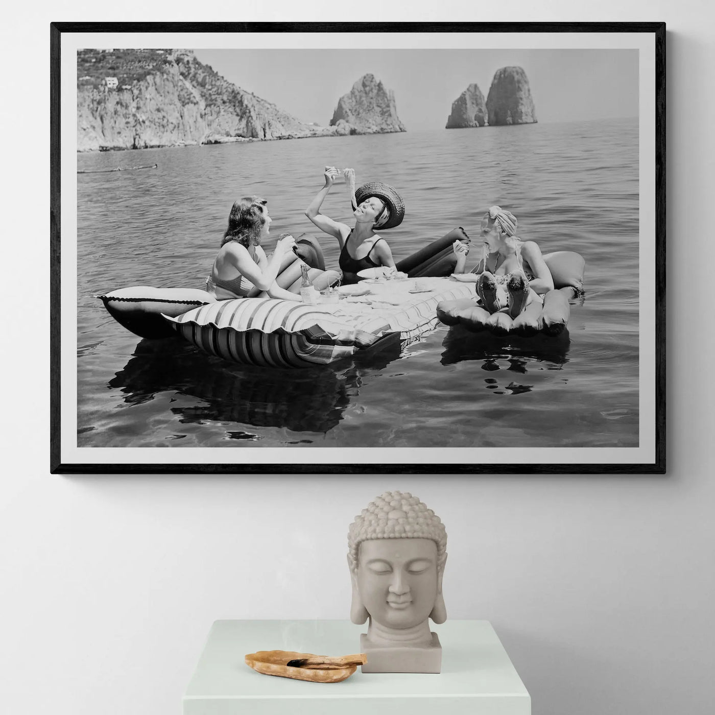 Eating Spaghetti on the Water Vintage Poster Print, Capri Italy