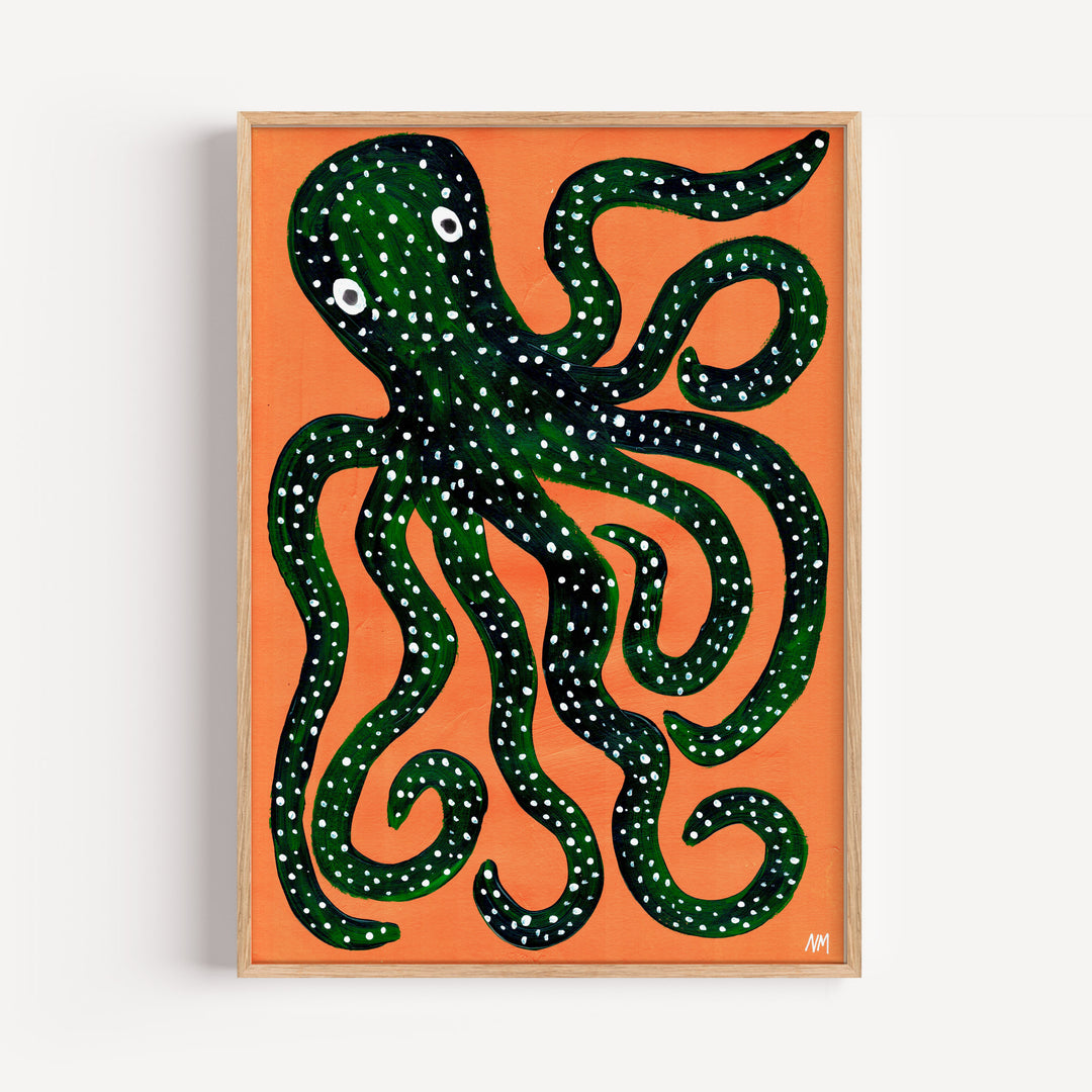 Green Octopus by Nancy McKie Framed Wall Art | Inka Arthouse