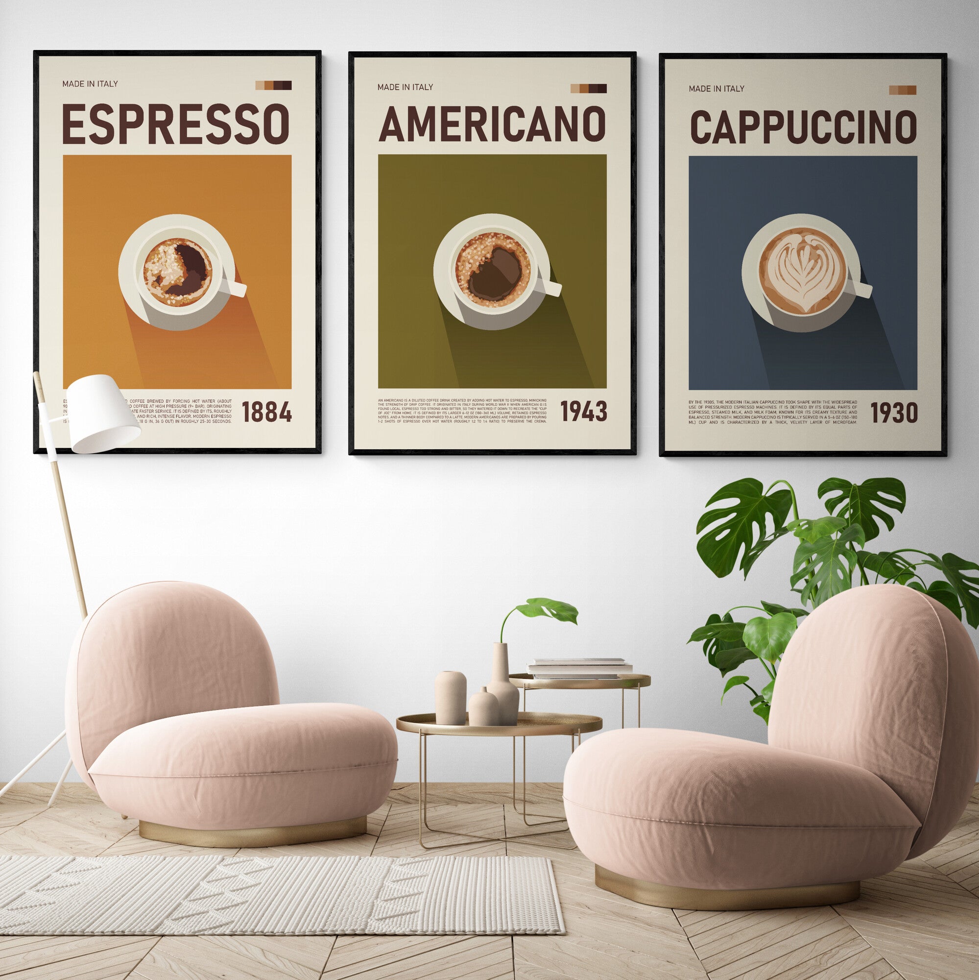 Italian Coffee Collection Set of 3 Art Prints Framed Wall Art