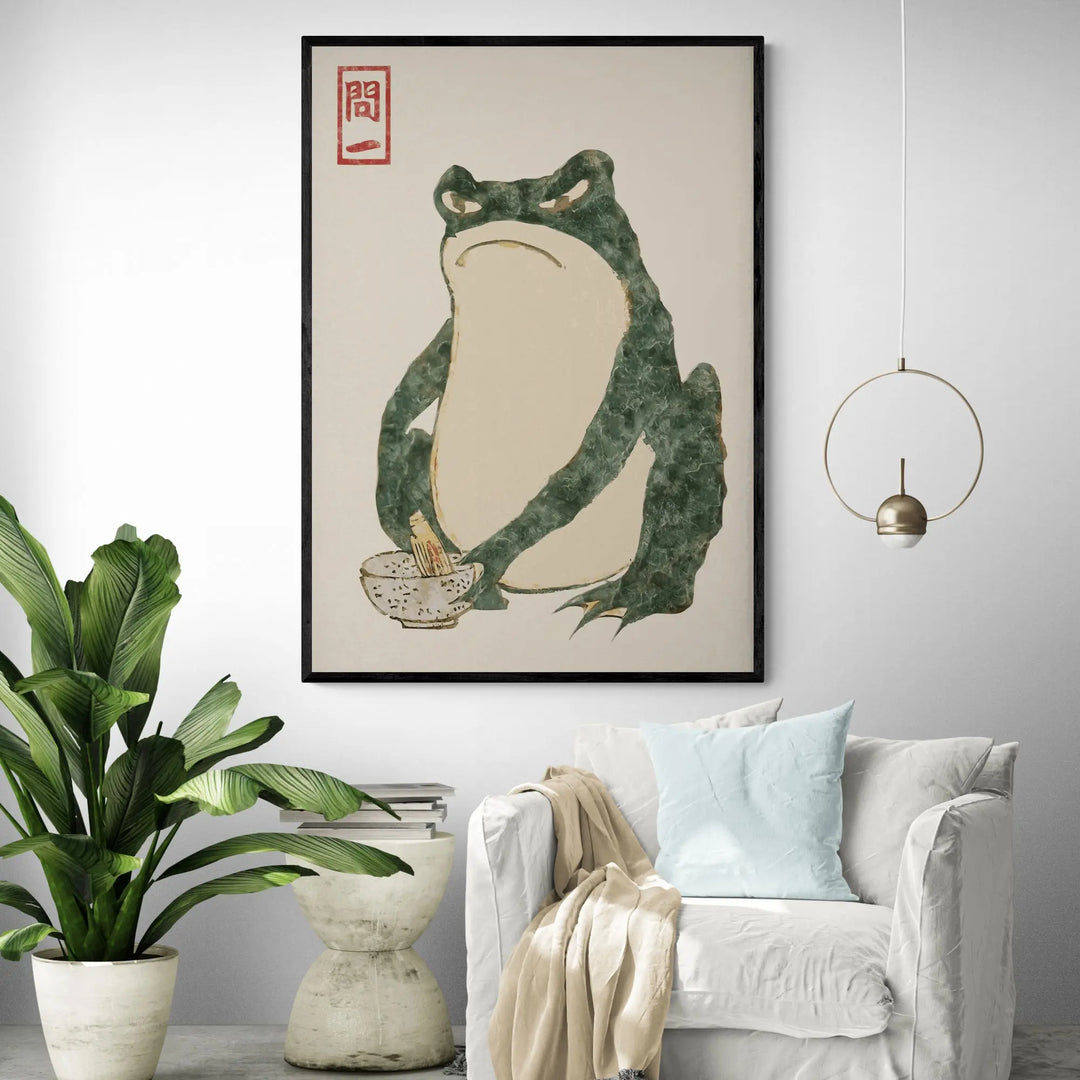 Japanese Green Frog Art Print Framed Wall Art | Inka Arthouse