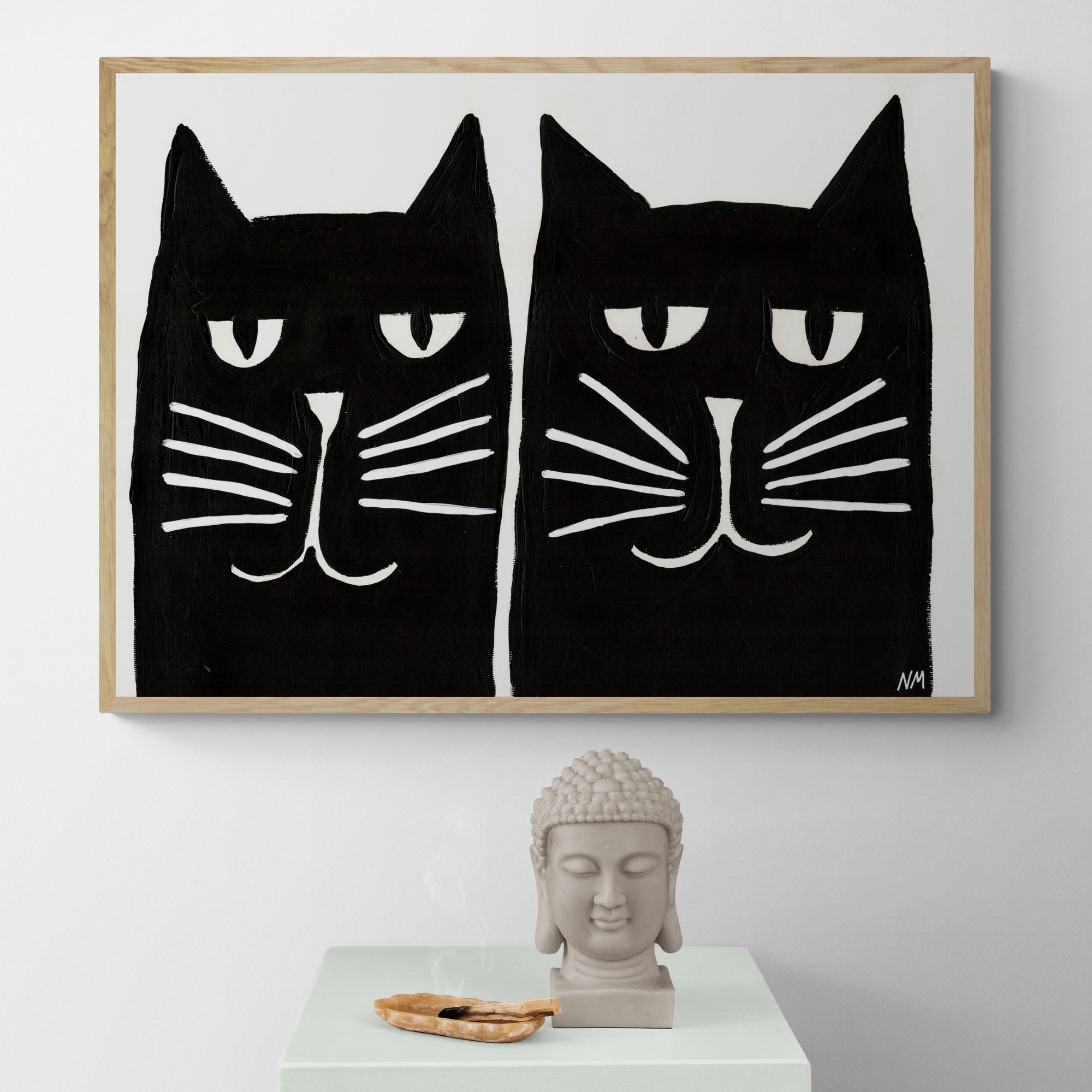 Two Black Cats by Nancy McKie Framed Wall Art | Inka Arthouse