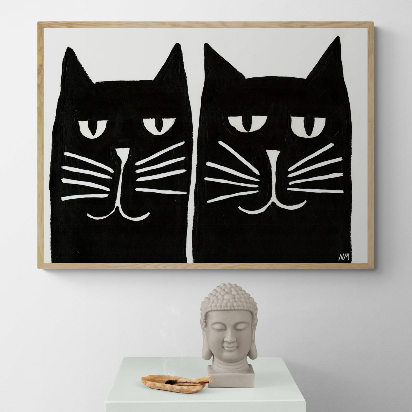 Two Black Cats by Nancy McKie Framed Wall Art | Inka Arthouse