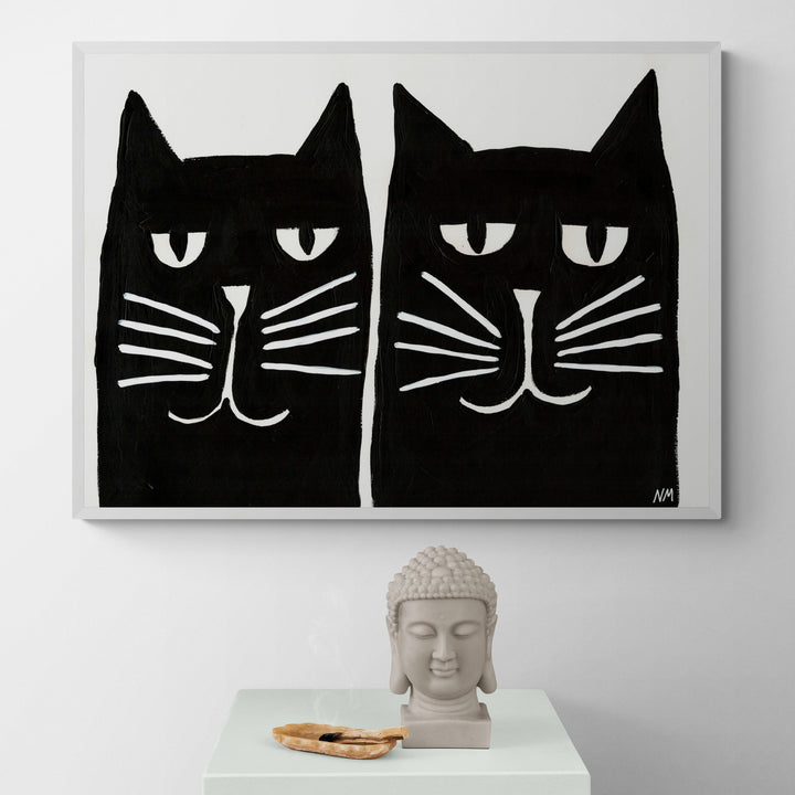 Two Black Cats by Nancy McKie Framed Wall Art | Inka Arthouse