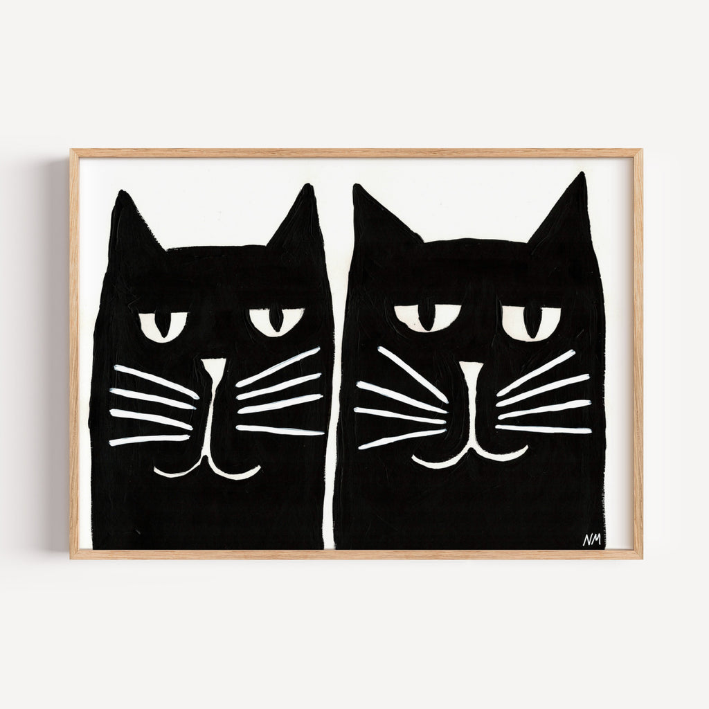 【サイン入り LP 2枚セット】★ BLACK CATS Two Black Cats by Nancy McKie Framed Wall Art | Inka Arthouse