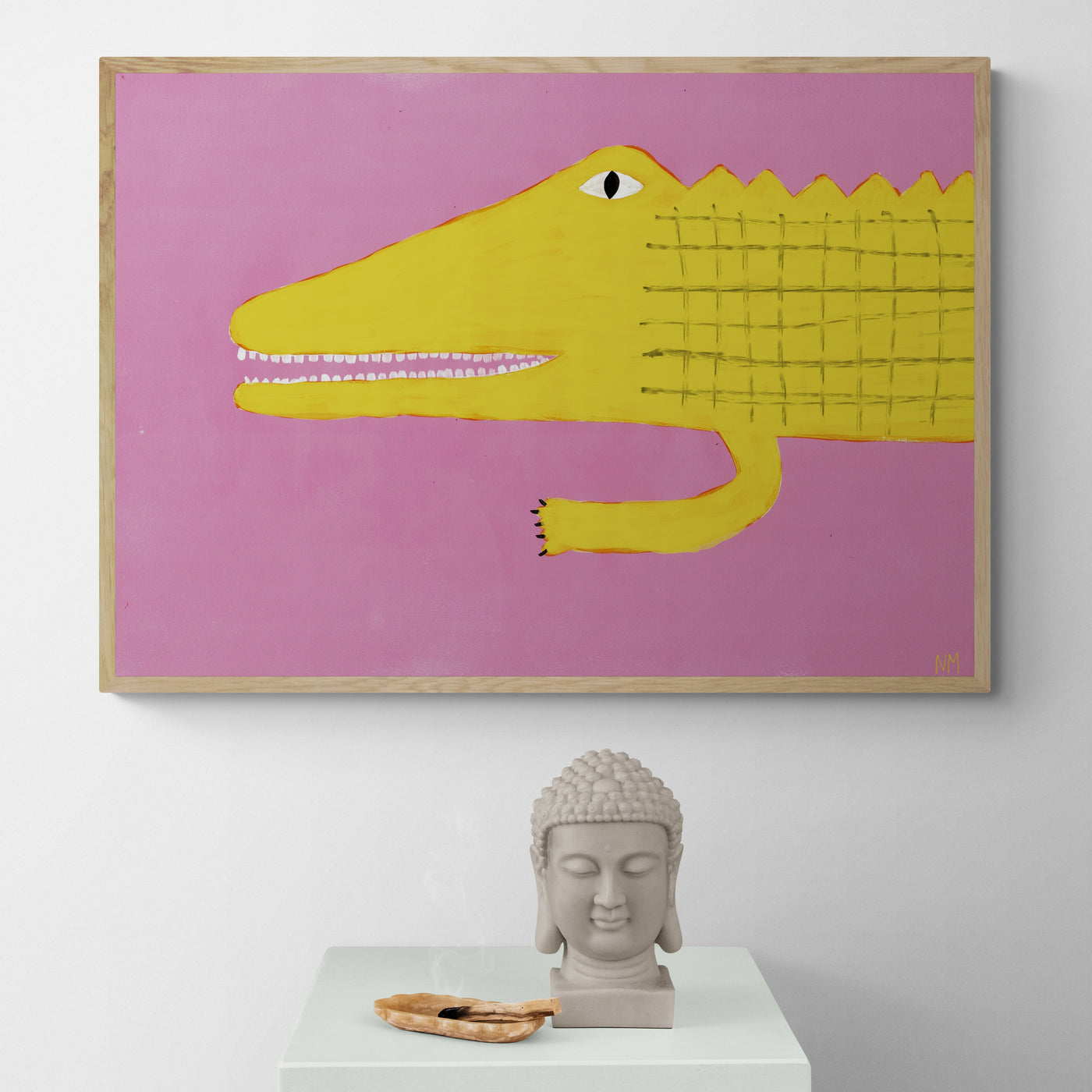 Yellow Crocodile by Nancy McKie Framed Wall Art | Inka Arthouse