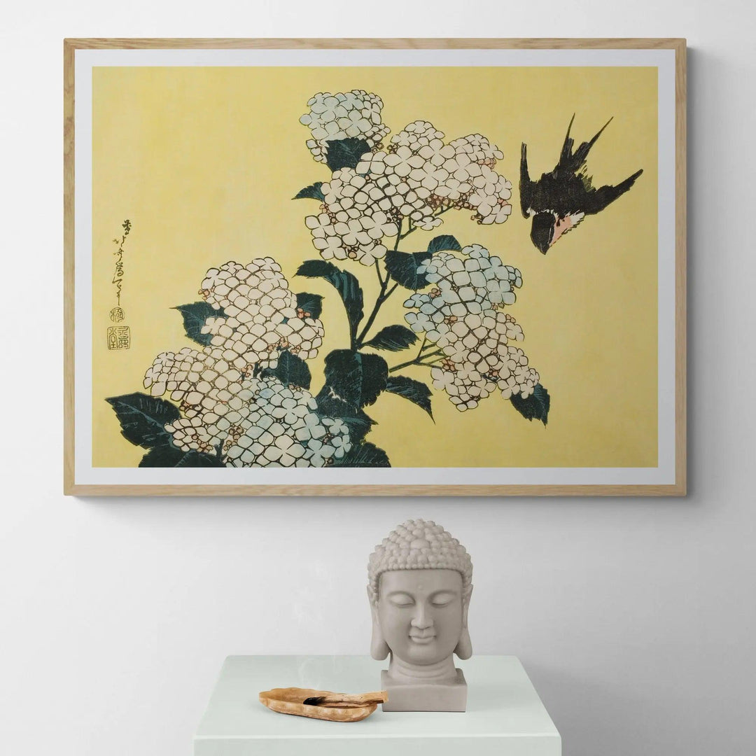 Hydrangea and Swallow by Katsushika Hokusai Framed Wall Art | Inka