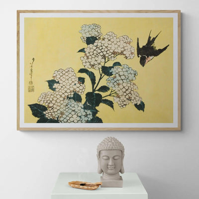 H. Machimoto 油彩画 花瓶の花 QW4452 Hydrangea and Swallow by Katsushika Hokusai Framed Wall Art | Inka