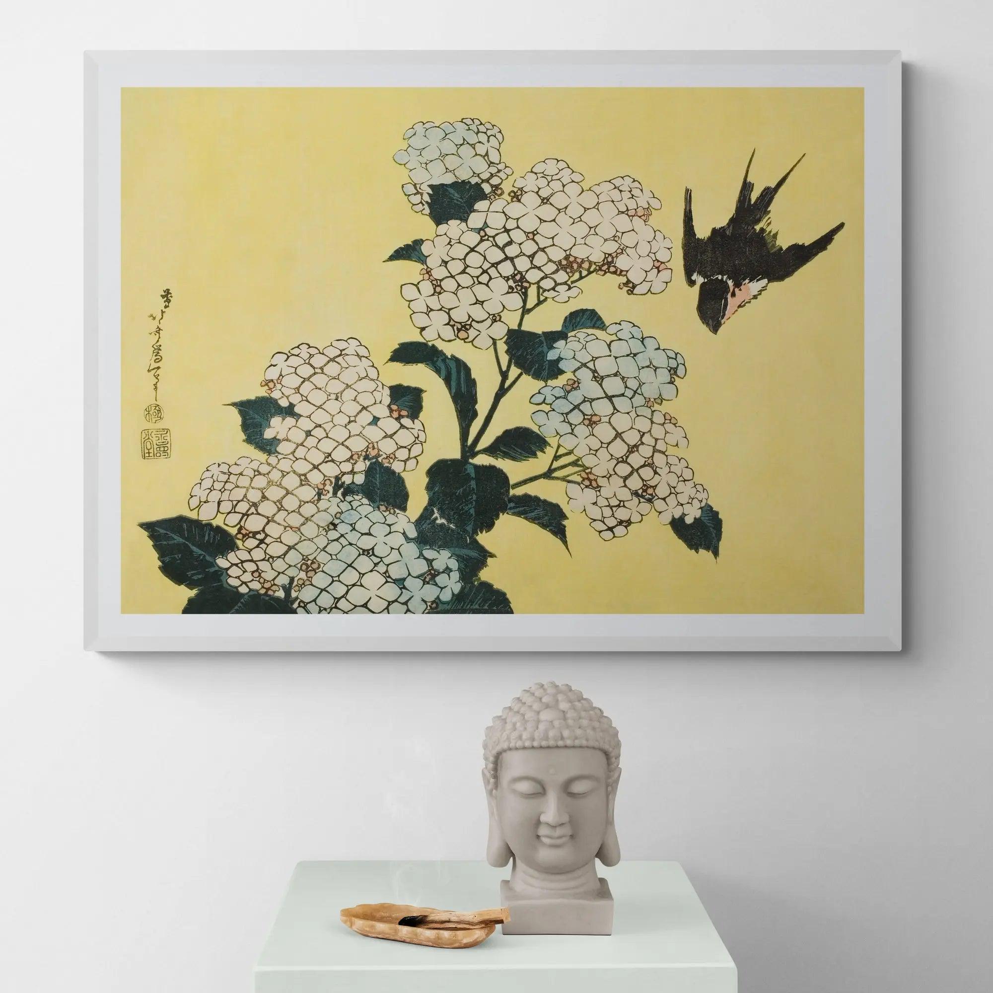 Hydrangea and Swallow by Katsushika Hokusai Framed Wall Art | Inka